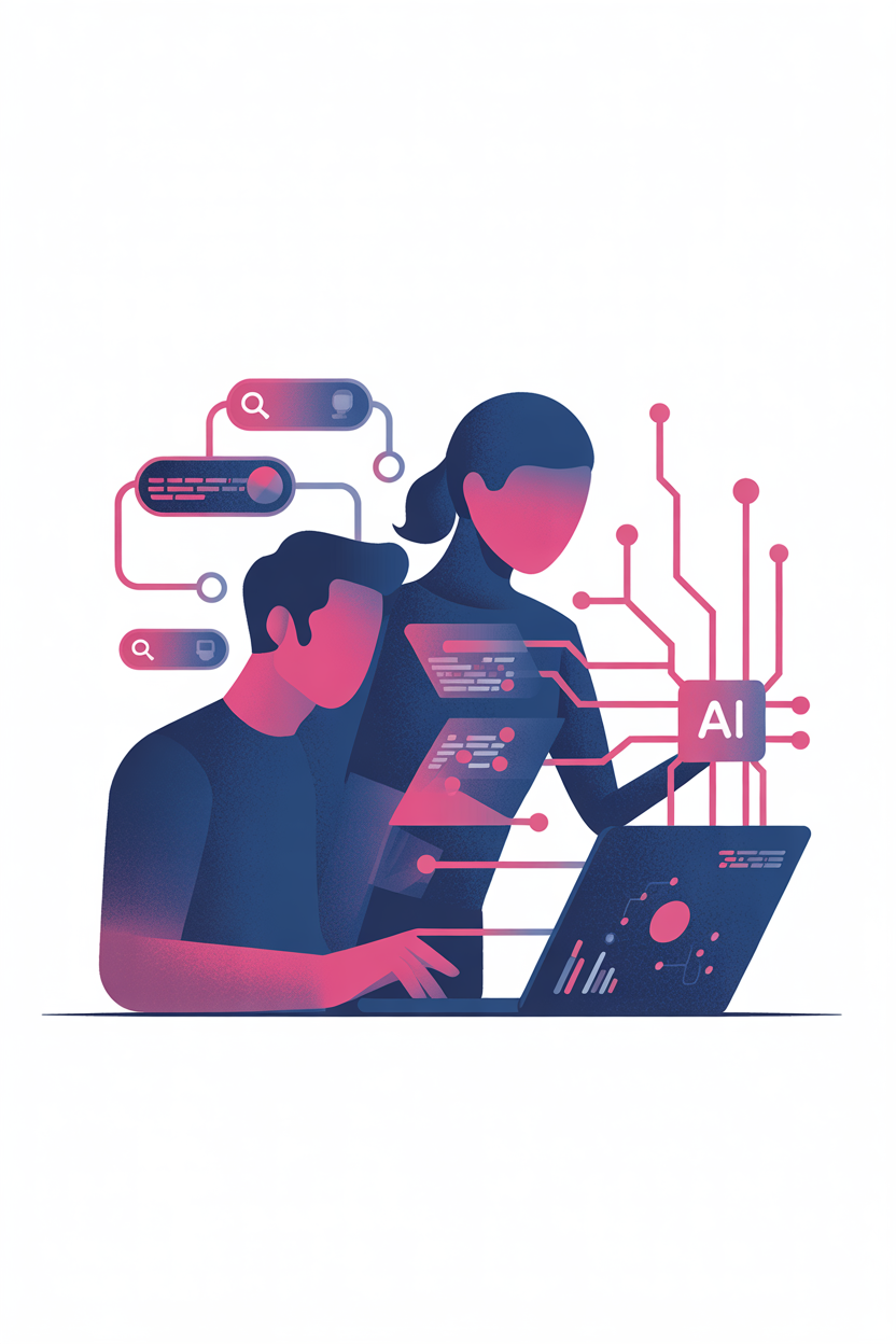 Human and AI analyzing search data together, symbolizing visibility for small businesses