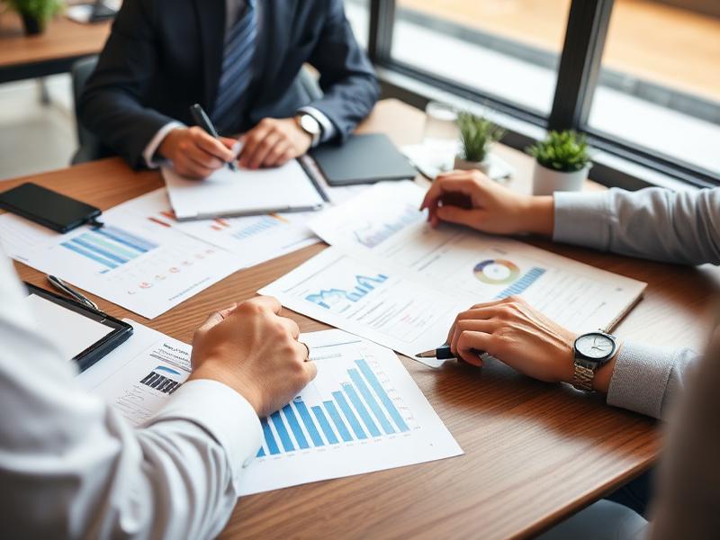 Hands reviewing financial charts, graphs, and business performance data