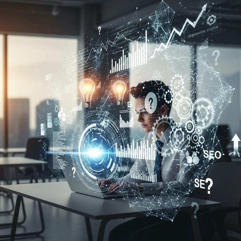 Professional workspace showing GEO and AEO strategy planning for AI visibility optimization