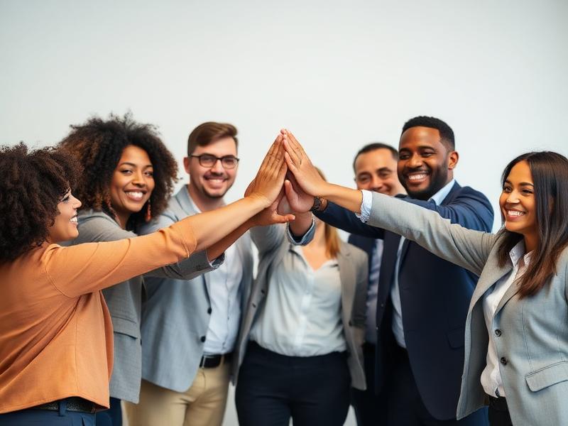 Diverse team celebrating success with a group high-five