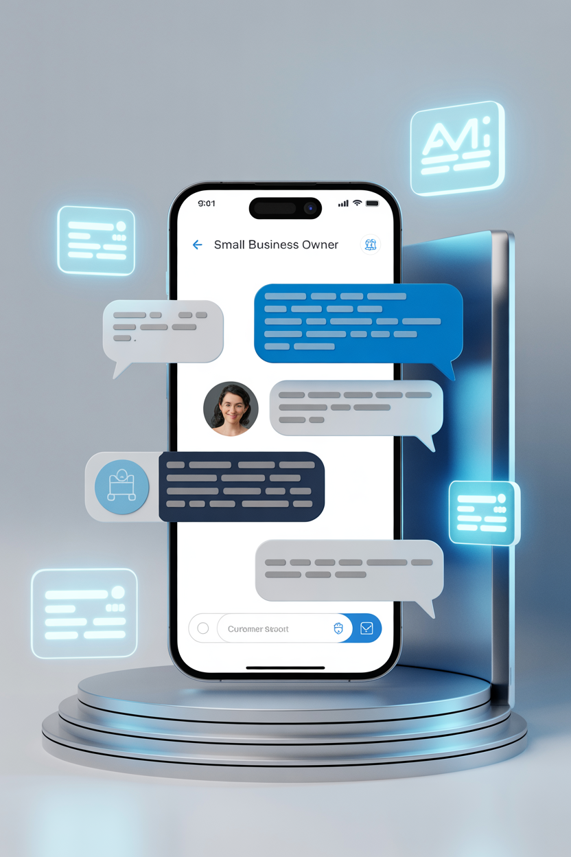 Illustration of AI voice and chat assistant helping website visitor